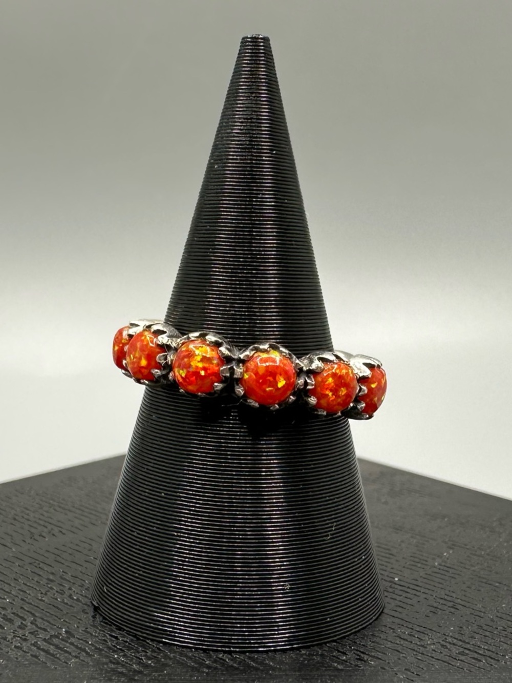 Orange Balloon Opal Sterling Silver 925 Eternity Ring Handmade Band Size 7